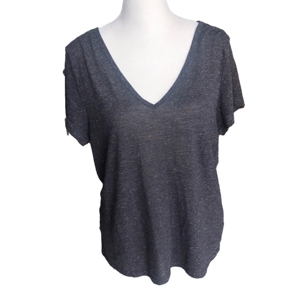 Victoria's Secret Black Heathered Lightweight Basic V-Neck Short Sleeve T-Shirt